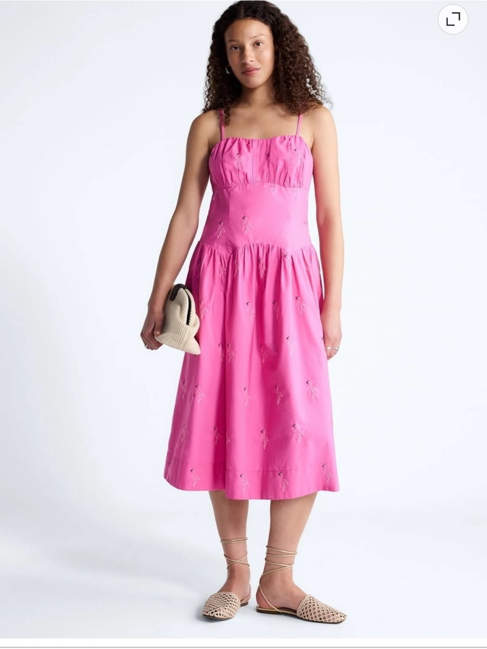 Free Assembly Pink Embroidered Flamingo Midi Sundress Women’s Size Small
